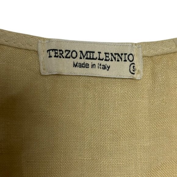 Terzo Millennio Made in Italy Size Small 100% Linen Button Back Top Beige Tunic - Picture 3 of 5